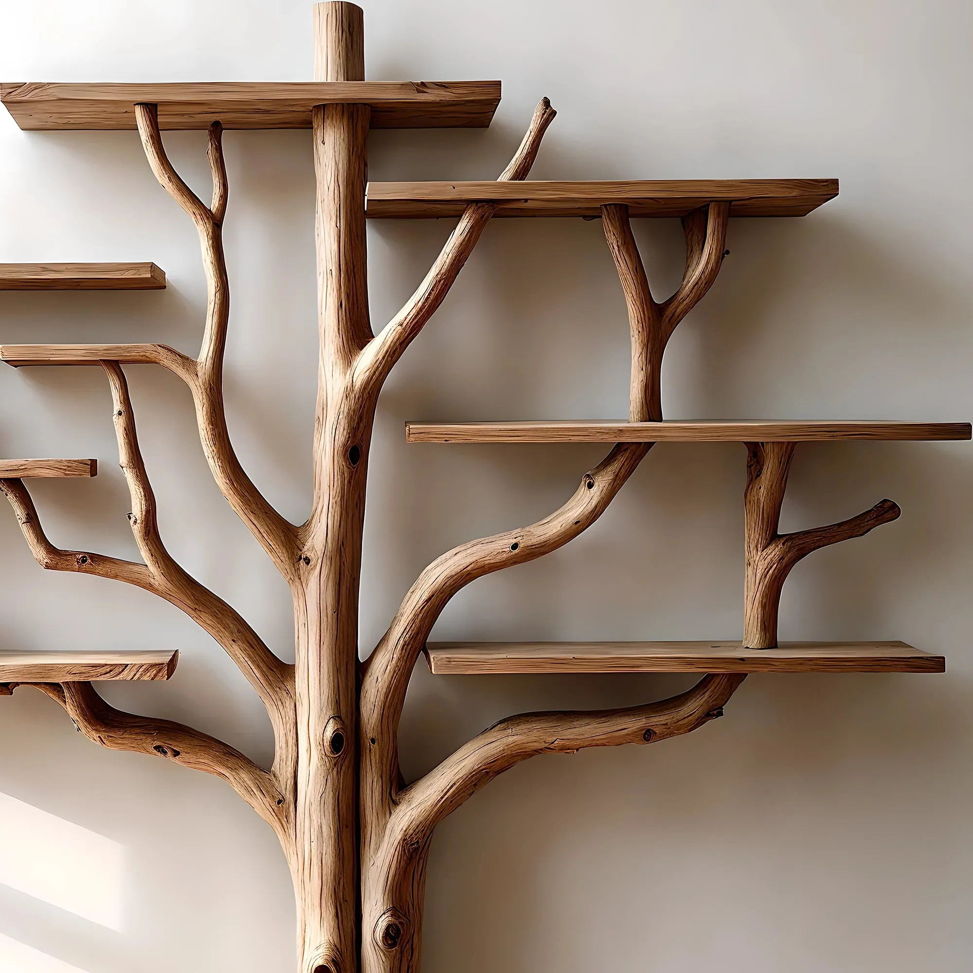 Tree-Shaped Solid Wood Wall Shelf, Handmade