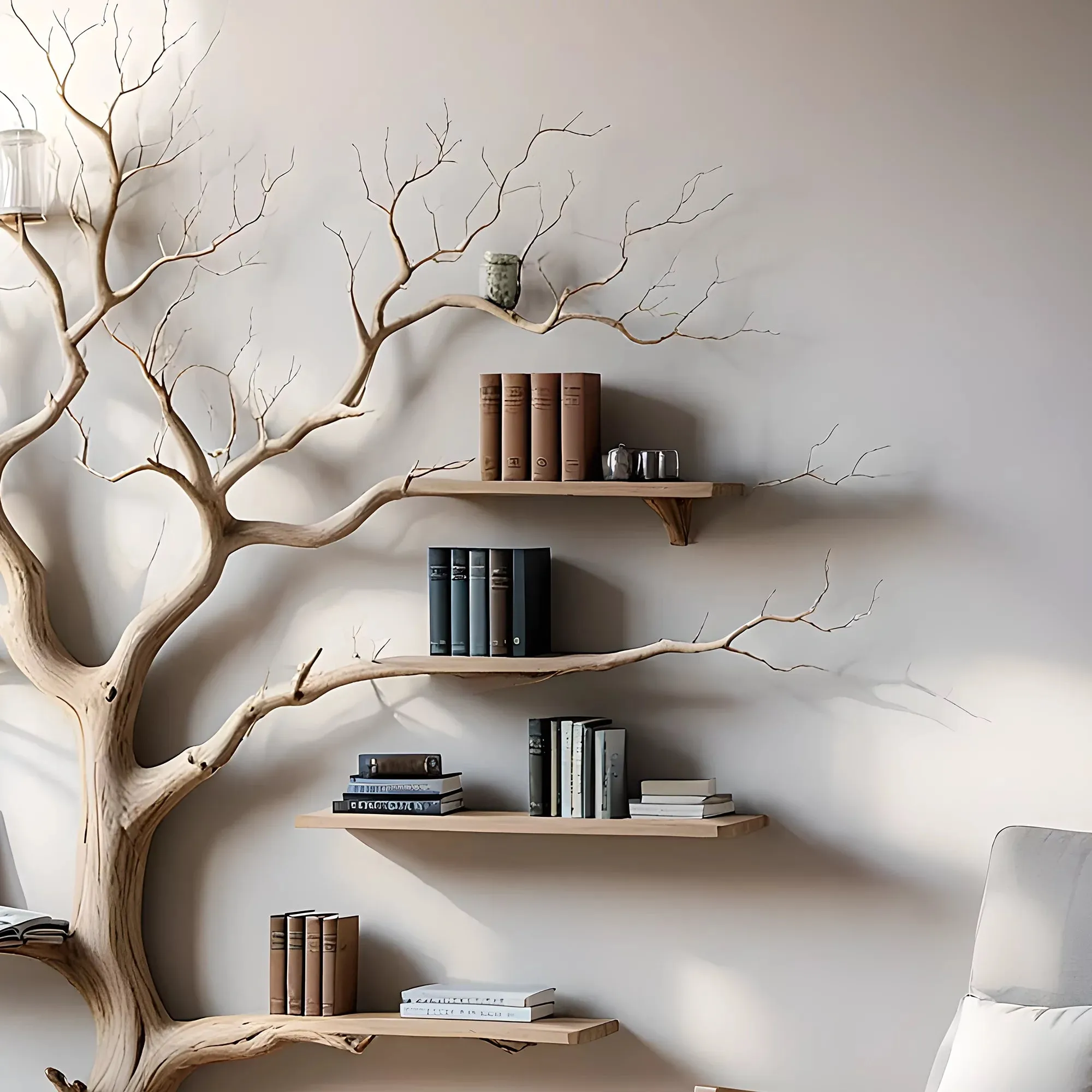 Tree-Shaped Wooden Wall Bookshelf, Rustic